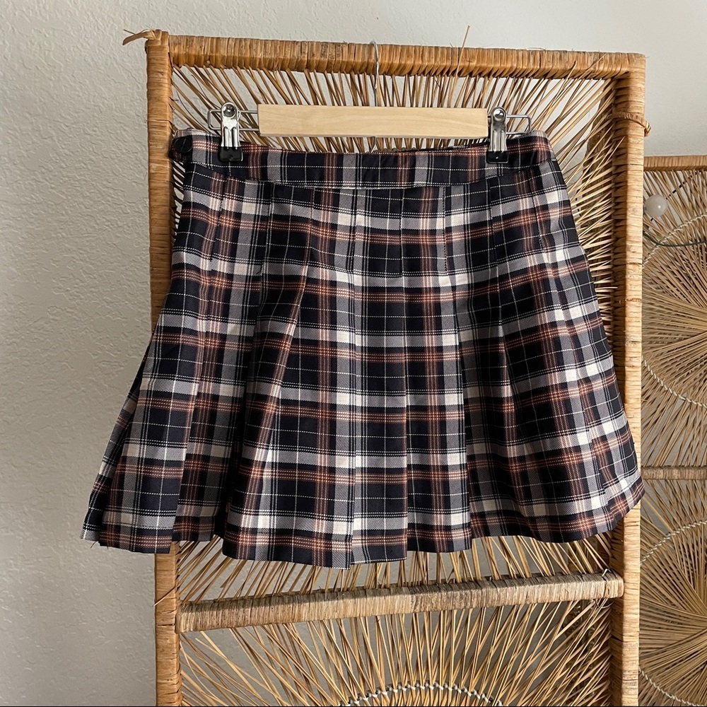 Plaid pleated high waisted skirt